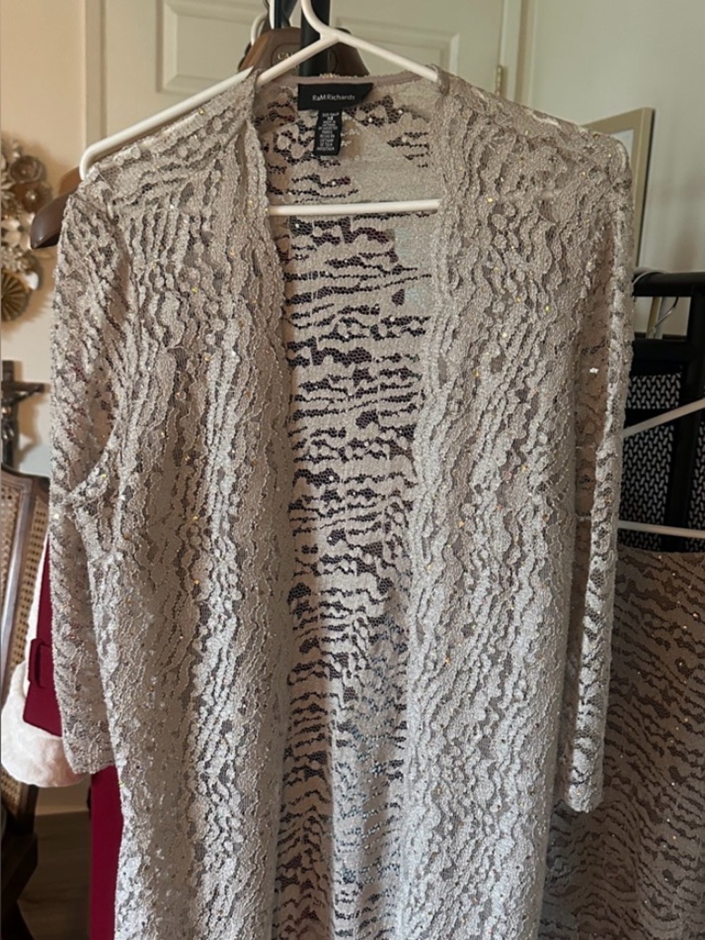 Sequin Wave Lace Long Sleeve 2Piece Dress in Champagne
